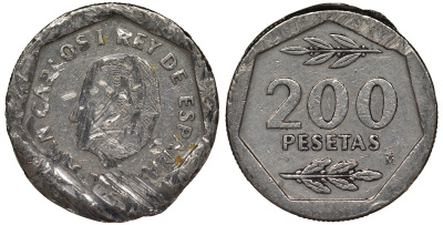 Испания 200 песет 198х Хуан Карлос I (1975-2001) KM 829 медно-никель 4128-1231
