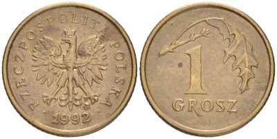 ПОЛЬША 1 ГРОШ 1992 MW KM 276 латунь 4516-735