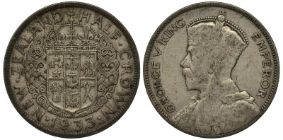 Новая Зеландия 1/2 кроны 1933 Георг V (1910-1936) KM 5 серебро 272-711