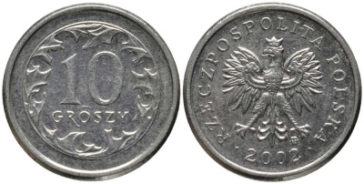 Польша 10 грошей 2002 MW KM 279 медно-никель 201-445