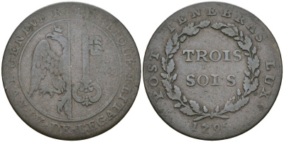 Женева, Швейцария 3 су 1795 KM 108 биллон 4147-226