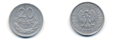 ПОЛЬША 20 ГРОШЕЙ 1975 KM A47 алюминий 23-1451