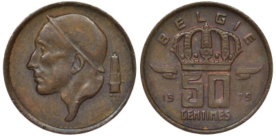 Бельгия 50 сантимов 1979 Belgie KM 149 бронза 4124-547