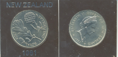 Новая Зеландия 1 доллар 1981 Королевский визит, английский дуб, Елизавета II (1952-2022), в оригинальной пластиковой упаковке KM 50 медно-никель UNC 3-4-9-23