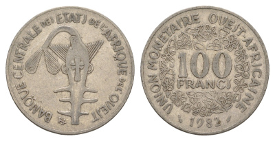 Западная Африка (BCEAO) 100 франков 1982 KM 4 никель 4656-925