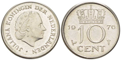 Нидерланды 10 центов 1970 Юлиана (1948-1980) KM 182 никель 214-1249