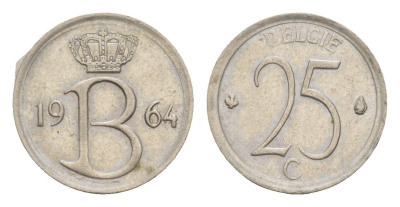 Бельгия 25 сантимов 1964 Belgie, Бодуэн I (1951-1993) KM 154 медно-никель 4169-729