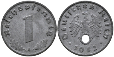 ГЕРМАНИЯ 1 РЕЙХСПФЕННИГ 1942 A KM 97, J.369 цинк 96-715