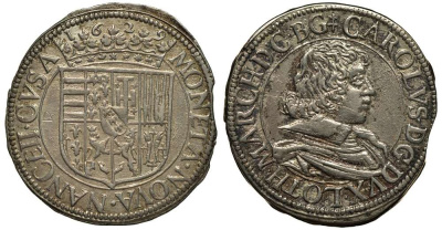 Лотарингия 1 тестон 1629 Карл IV (1625-1634), первое правление, город Нанси, регион на северо-востоке Франции, вес 8,74 г KM 45 серебро 00-000-00