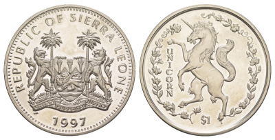 Сьерра-Леоне 1 доллар 1997 Единорог KM 48 медно-никель BU 1082-6-13