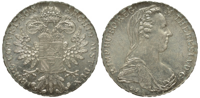 Австрия 1 талер 1780 SF, Мария Терезия, официальный рестрайк KM Т1 серебро 650-225