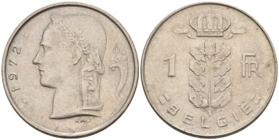 БЕЛЬГИЯ 1 ФРАНК 1972 BELGIE KM 143.1 медно-никель 4563-154