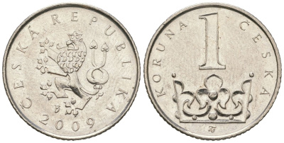 Чехия 1 крона 2009 KM 7 сталь плакированная никелем UNC 4621-428