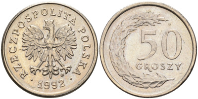 Польша 50 грошей 1992 MW KM 281, Parchimowicz 706c медно-никель 4580-717
