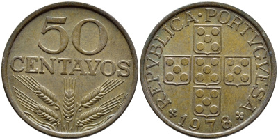 ПОРТУГАЛИЯ 50 СЕНТАВО 1978 KM 596 бронза 4395-845