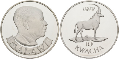 Малави 10 квача 1979 серия защита окружающей среды, сокол таита, тираж 3256 экз. KM 19а серебро PROOF 04-321-11