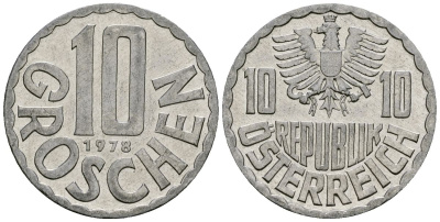 Австрия 10 грошей 1978 KM 2878 алюминий 4138-423
