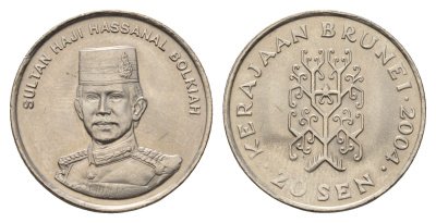 Бруней 20 сенов 2004 Хассанал Болкиах KM 37 медно-никель UNC 4671-346