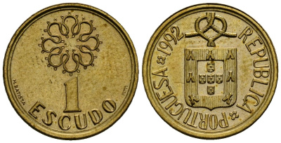 Португалия 1 эскудо 1992 KM 631 никель латунь 4164-1124