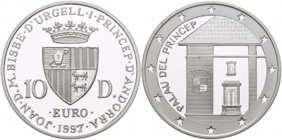 Андорра 10 динеров 1997 дом принца KM 166 серебро PROOF 1068-5-23