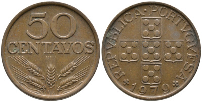 ПОРТУГАЛИЯ 50 СЕНТАВО 1979 KM 596 бронза 65-1117