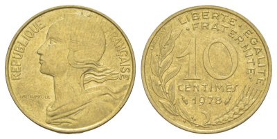 Франция 10 сантимов 1978 KM 929 алюминиевая бронза 4627-1239