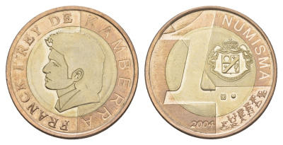 Королевство Камберра 1 нумизма 2004 Франк I, Микрогосударство Королевство Камберра расположено на острове в Тихом океане, недалеко от Австралии. Художник Франк Медина создал это королевство, изначально под названием Княжество Камберра. Это княжество сущес