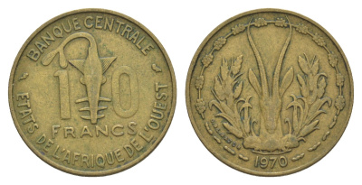 Западная Африка (BCEAO) 10 франков 1970 Центральный банк государств Западной Африки KM 1a медь алюминий никель 4642-231