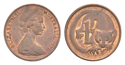 Австралия 1 цент 1970 Елизавета II (1952-2022), молодой портрет, опоссум KM 62 бронза UNC 4585-256