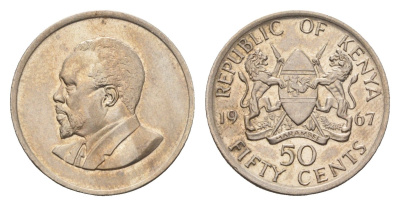 Кения 50 центов 1967 Джомо Кениата KM 4 медно-никель UNC 54-941