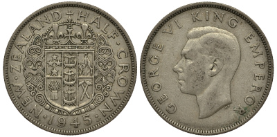 Новая Зеландия 1/2 кроны 1945 Георг VI (1936-1952) KM 11 серебро 272-1034