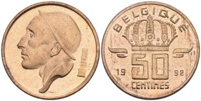 Бельгия 50 сантимов 1992 Belgique KM 148.1 бронза UNC 192-465