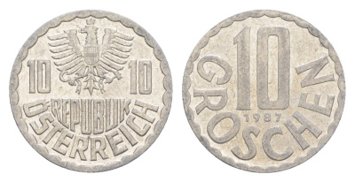 Австрия 10 грошей 1987 KM 2878 алюминий 4528-527