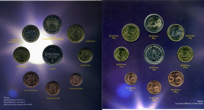 Финляндия евронабор из 8 монет + жетон 2007 конкурс Евровидение, Хельсенки 2007, официальный набор в оригинальном буклете KM MS 87 биметалл  UNC  5-6-1-06