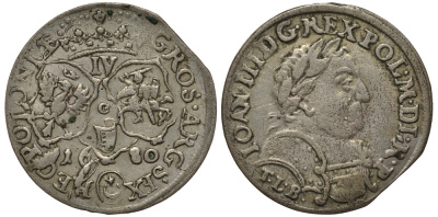 Польша 6 грошей (шостак) 1680 TLB, Ян III Собеский (1674-1796), в венке, вес 3,59 гр. KM 128 серебро 1516-1133
