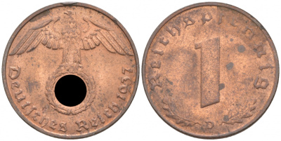 ГЕРМАНИЯ 1 РЕЙХСПФЕННИГ 1937 D J 361, KM 89 бронза aUNC 73-245