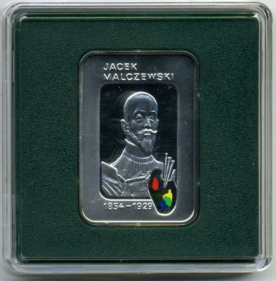 Польша 20 злотых 2003 Ясек Малжевски, аллегория Смерти закрывающей глаза старику, цветная эмаль, в оригинальной пластиковой коробке KM 478 серебро PROOF 4-5-3-04