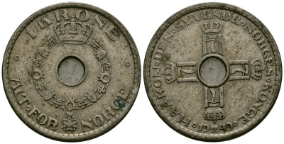 Норвегия 1 крона 1949 Хокон VII (1905 - 1957) KM 385 медно-никель 4582-555