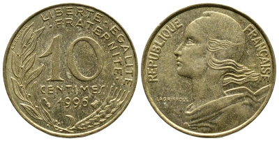 ФРАНЦИЯ 10 САНТИМОВ 1996 ТИП MARIANNE KM 929 медь алюминий никель 93-1331