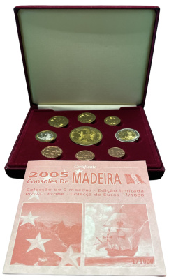 Мадейра евронабор из 9 монет (с 5 евро) 2005 пробники, PROBA, в оригинальной коробке, с сертификатом    PROOF  4-3-4-09