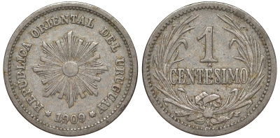 Уругвай 1 сентесимо 1909 KM 19 медно-никель 4169-622