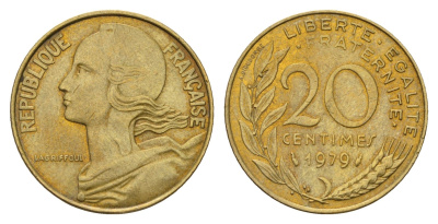 Франция 20 сантимов 1979 KM 929 алюминиевая бронза 186-127