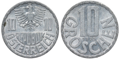 Австрия 10 грошей 1975 KM 2878 алюминий 4122-414