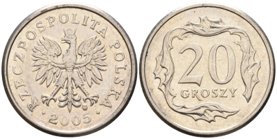 Польша 20 грошей 2005 MW KM 280, Parchimowicz 705m медно-никель 4580-714