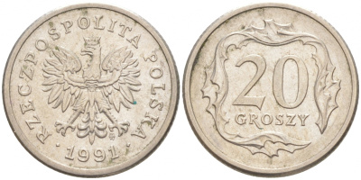 Польша 20 грошей 1991 MW KM 280 медно-никель 4516-553