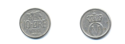 Норвегия 10 эре 1968 пчела, Улаф V (1958-1991) KM 411 медно-никель 4379-954