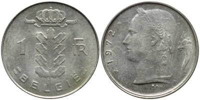 БЕЛЬГИЯ 1 ФРАНК 1972 BELGIE KM 143.1 медно-никель 4395-437