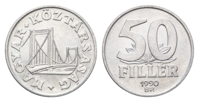 Венгрия 50 филлеров 1990 BP мост Елизаветы в Будапеште KM 677 алюминий 4668-353