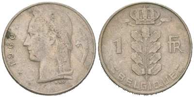 Бельгия 1 франк 1960 Belgique, Бодуэн I (1951-1993) KM 142 медно-никель 4618-124