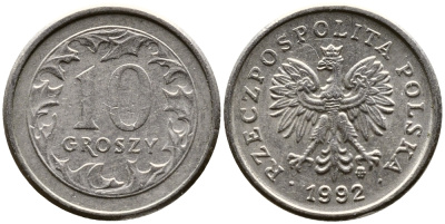 ПОЛЬША 10 ГРОШЕЙ 1992 MW KM 279 медно-никель 4387-647
